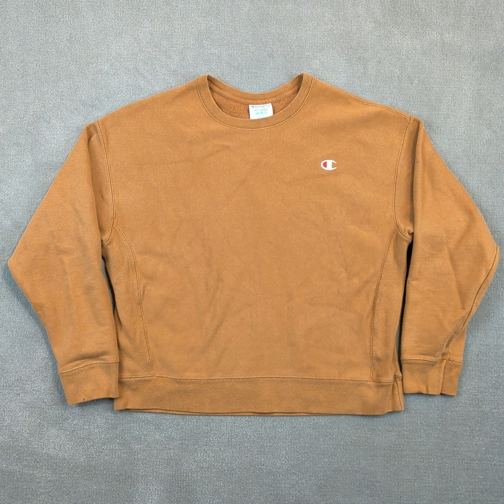 Champion Reverse Weave Sweatshirt Mens 2XL Mustard Tan Brown Crewneck GF70 Logo